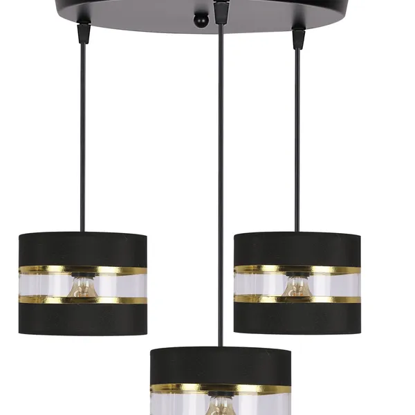 PANDY lampa wisząca czarny talerz 3x40W E27 abażur czarny+złoty