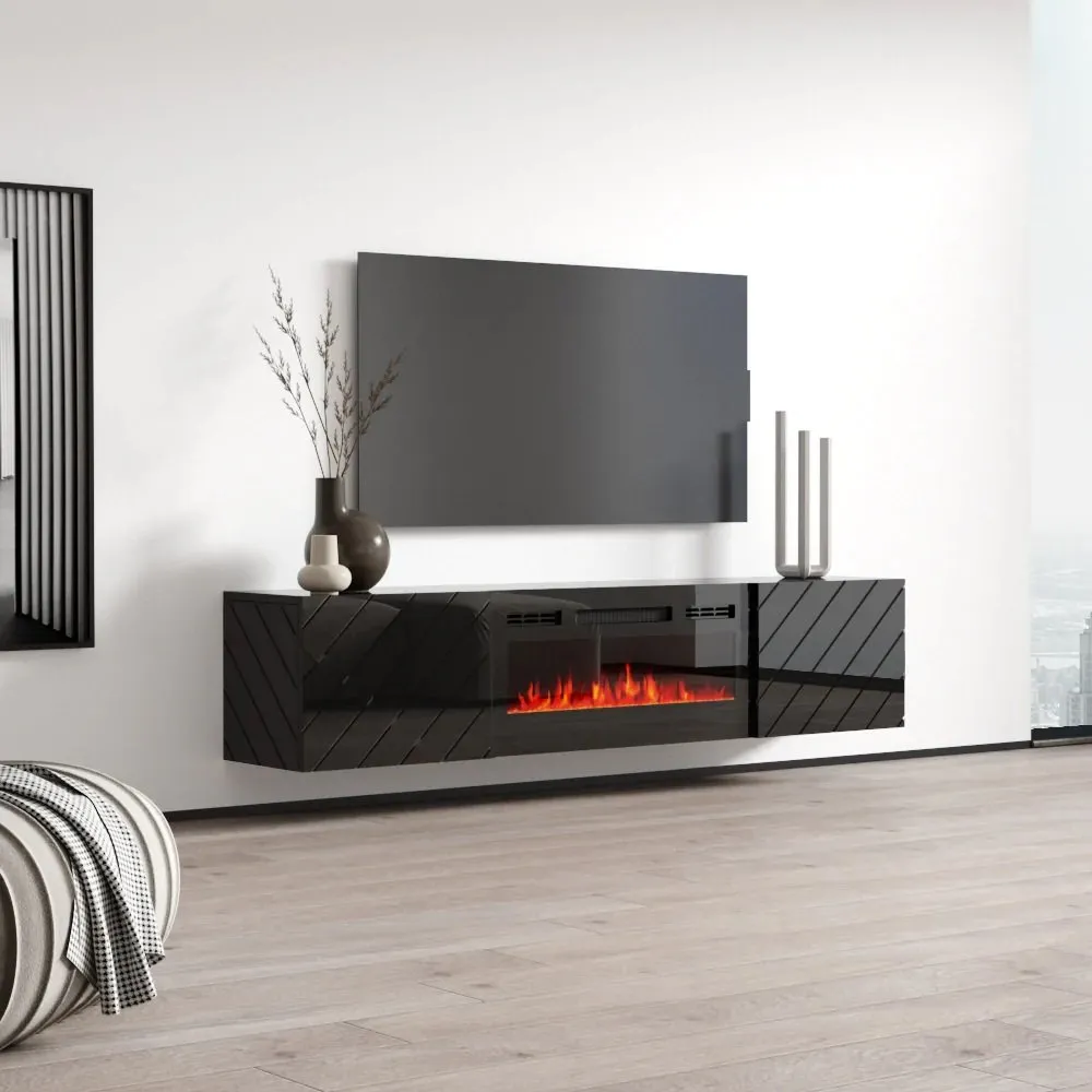 Komoda RTV LUXO EF czarna / kominek czarny - obrazek 6
