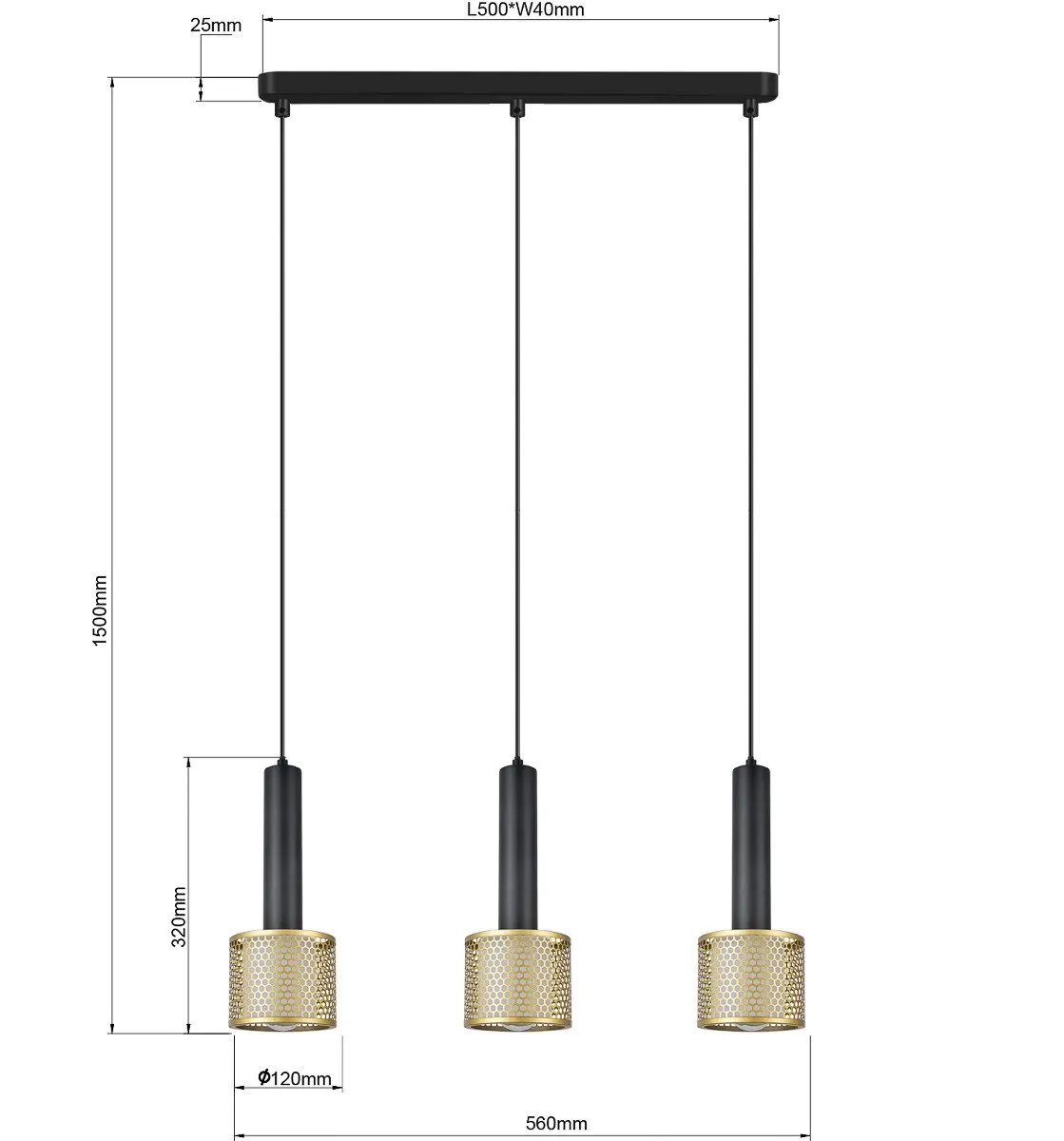 Lampa wisząca Amo czarno-złota 3xE27 - obrazek 7