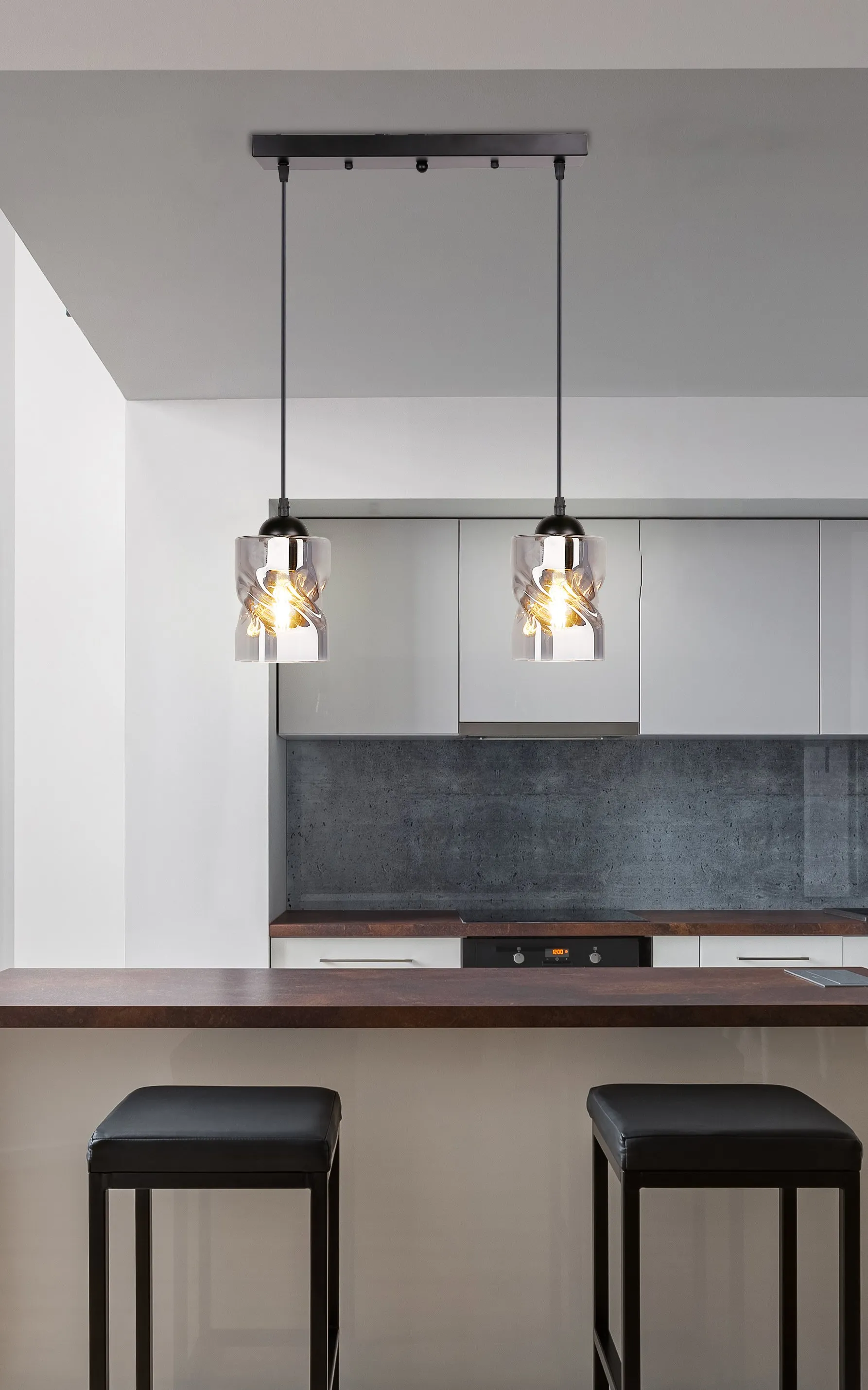 Felis lampa wisząca czarny 2x60w e27 klosz dymiony - obrazek 6