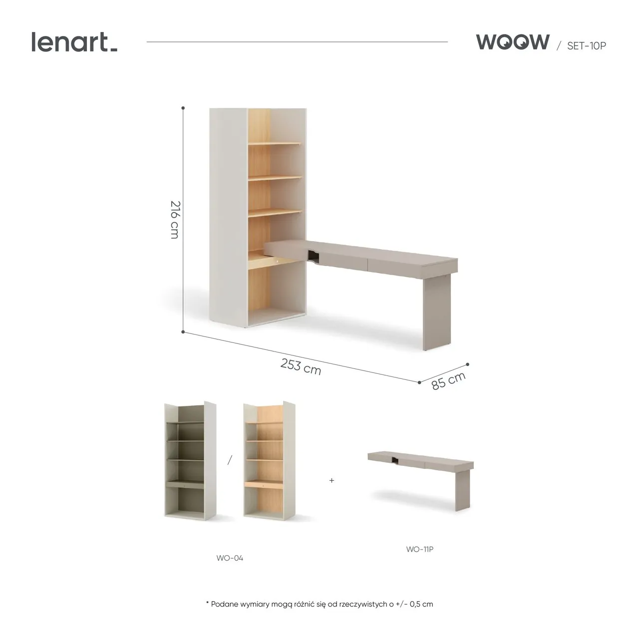 Meble młodzieżowe WOOW SET 10P szampański / dąb vincenza / clay grey - obrazek 3