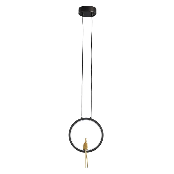 Lampa wisząca AMICI 27 cm - LED, mosiądz czarny ring z dekoracyjną złotą figurką