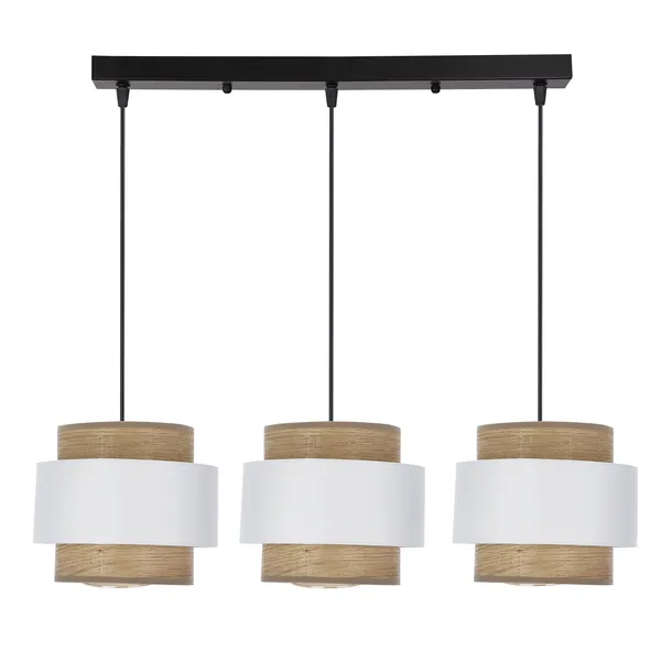 Lampa wisząca Forni 3xE27 40W czarna, abażury biały i orzechowy nowoczesna do salonu, jadalni, kuchni, metalowa, tkaninowa