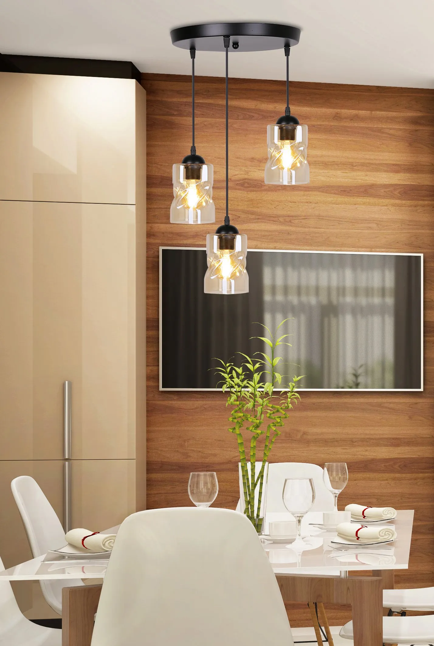 Felis lampa wisząca talerz czarny 3x60w e27 klosz bursztynowy - obrazek 5