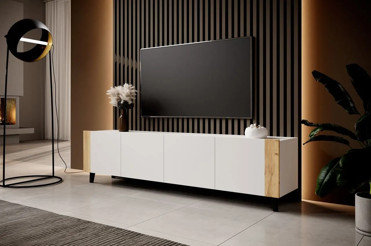 Komoda RTV RAFO biały / dąb craft - obrazek 2