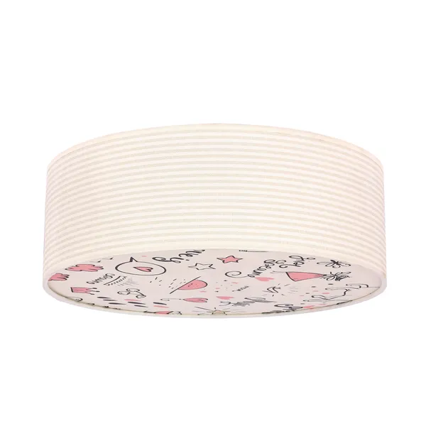 KIDDY lampa sufitowa plafon 38 cm 2x40W E27 biały abażur tkanina paski beżowe dziecięca oprawa oświetleniowa pokój dziecka uniwersalna