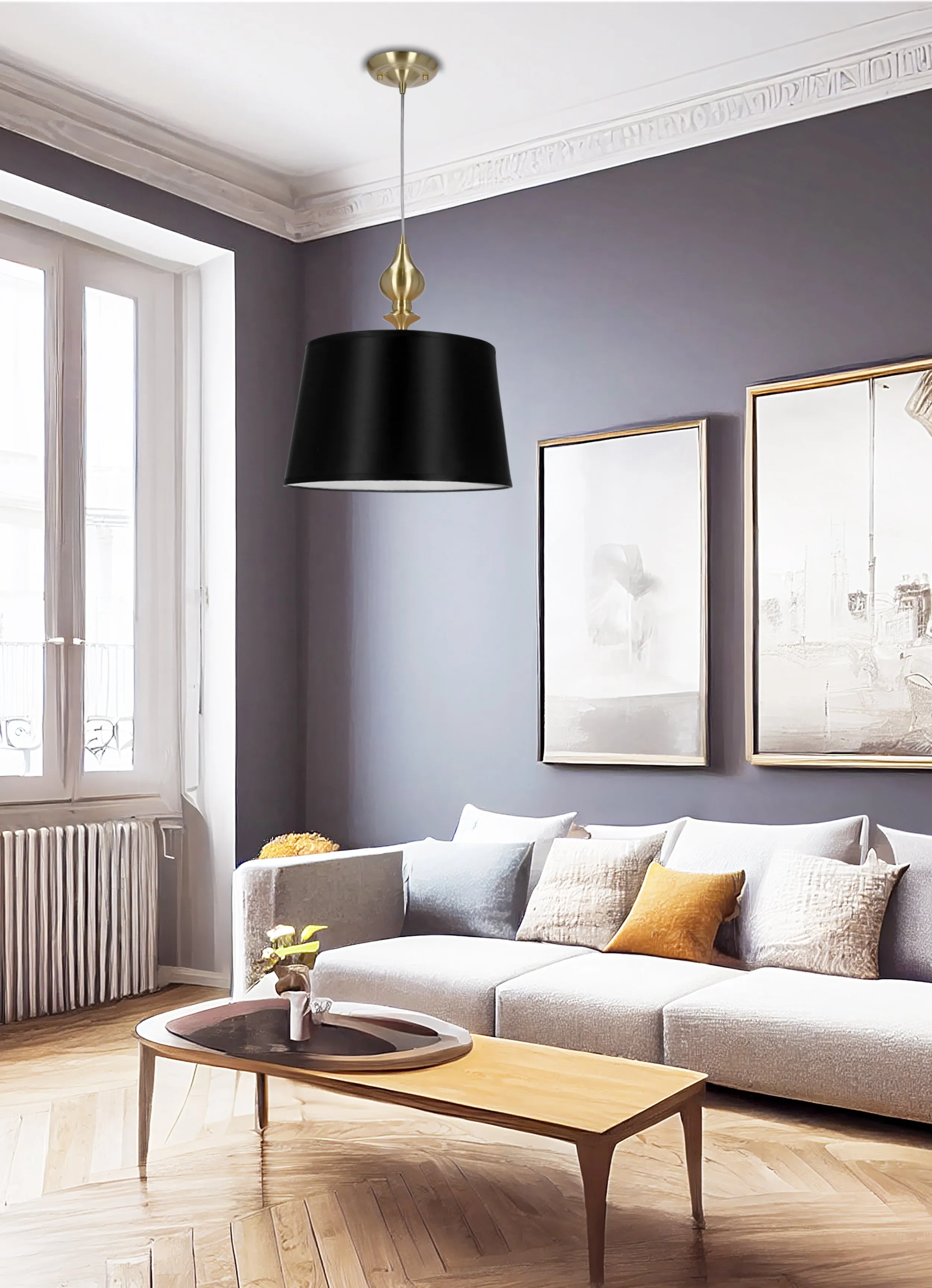 Prima gold lampa wisząca złoty satynowy 1x60w e27 abażur czarny - obrazek 7