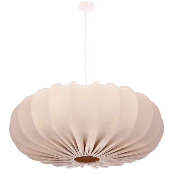Lampa wisząca CAFEE’ skandynawska z abażurem beżowym frappe 66 cm - nowoczesne oświetlenie sufitowe do salonu i jadalni E27