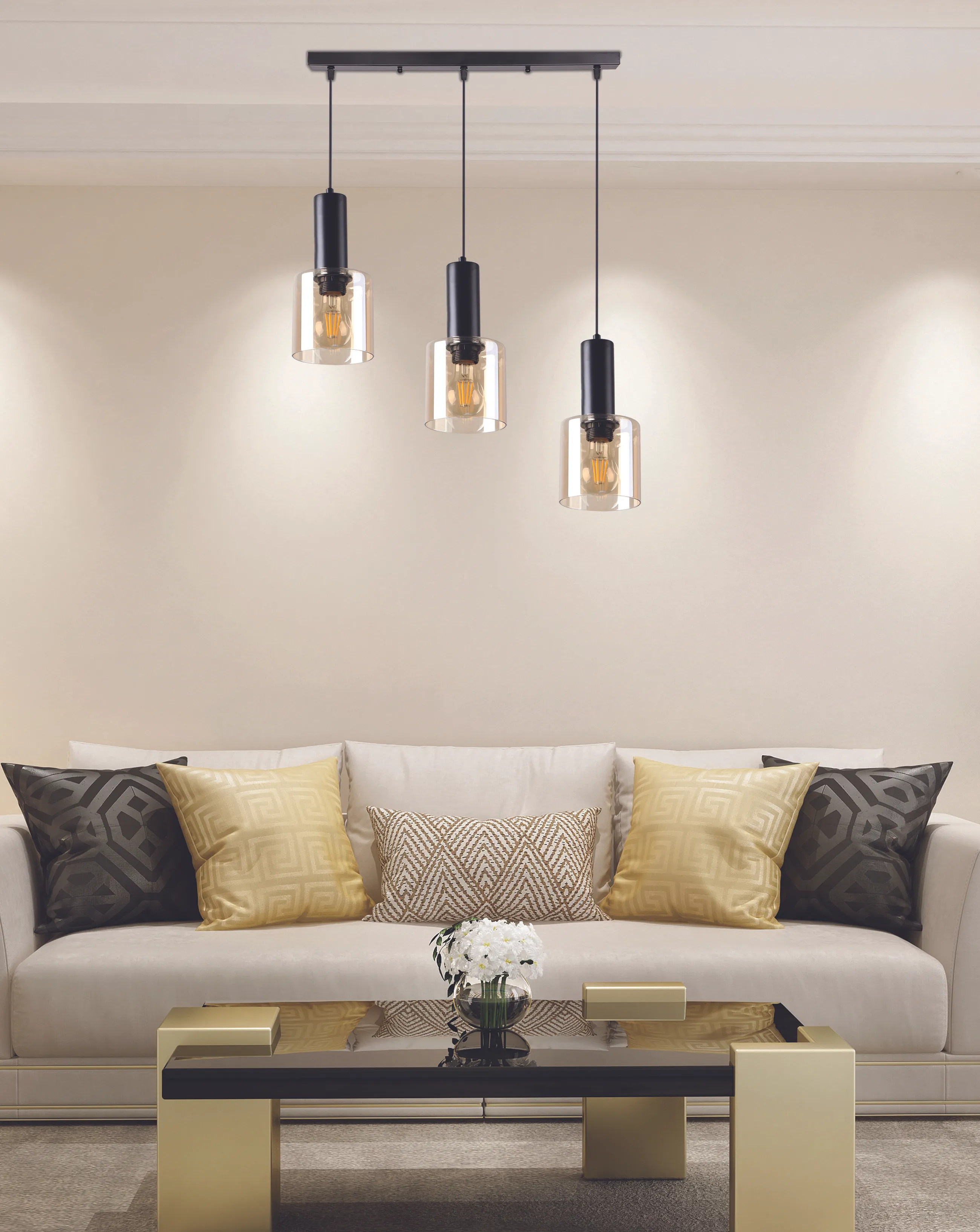 ISAR LAMPA WISZĄCA CZARNY 3X40 E27 KLOSZ BURSZTYNOWY - obrazek 2