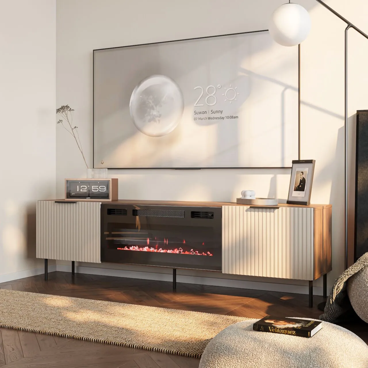 Komoda RTV z kominkiem ATOS 06 EF orzech warmia / kaszmir - obrazek 5