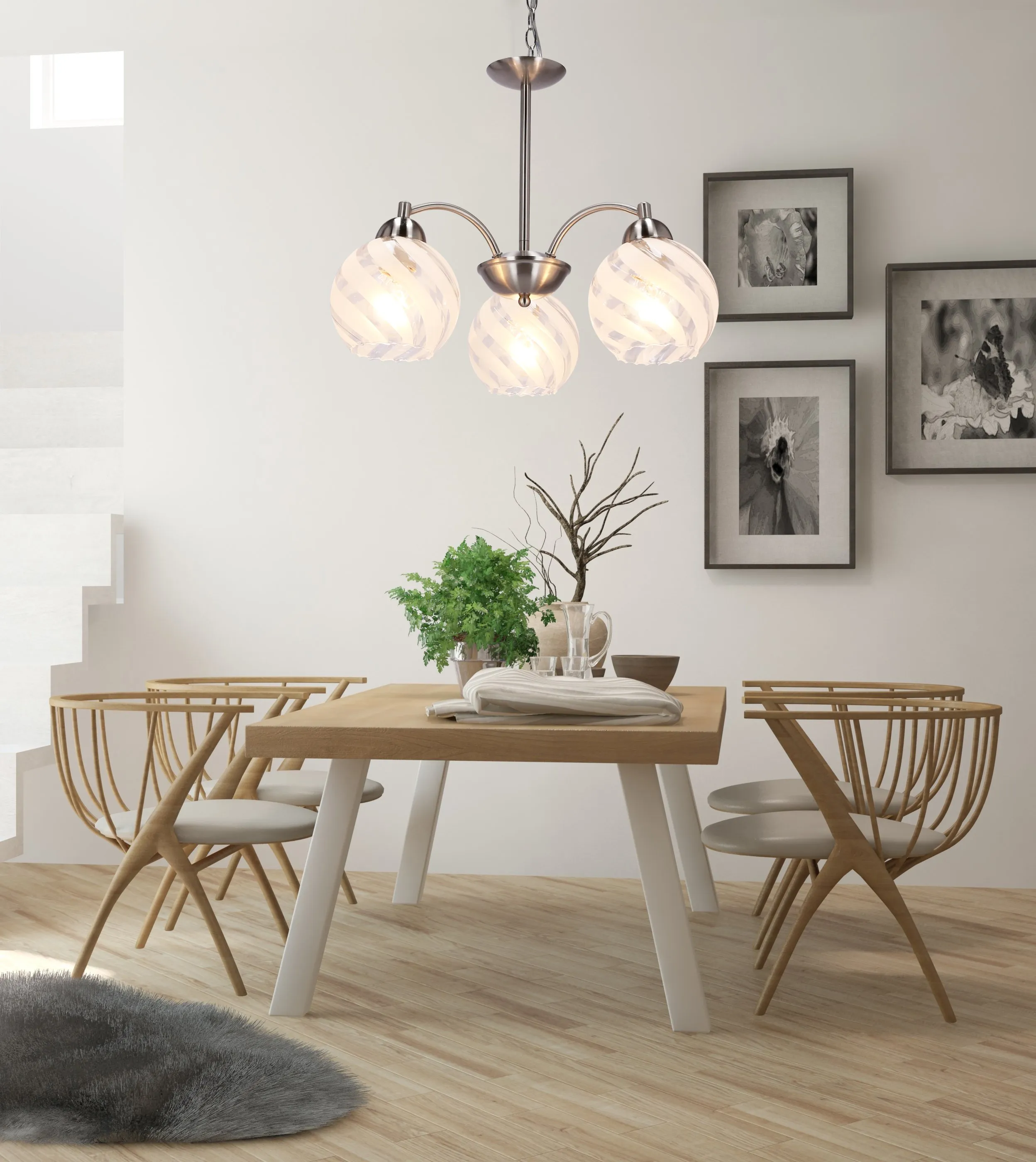 Baida lampa wisząca satynowy 3x60w e27 klosz matowo transparentny - obrazek 2