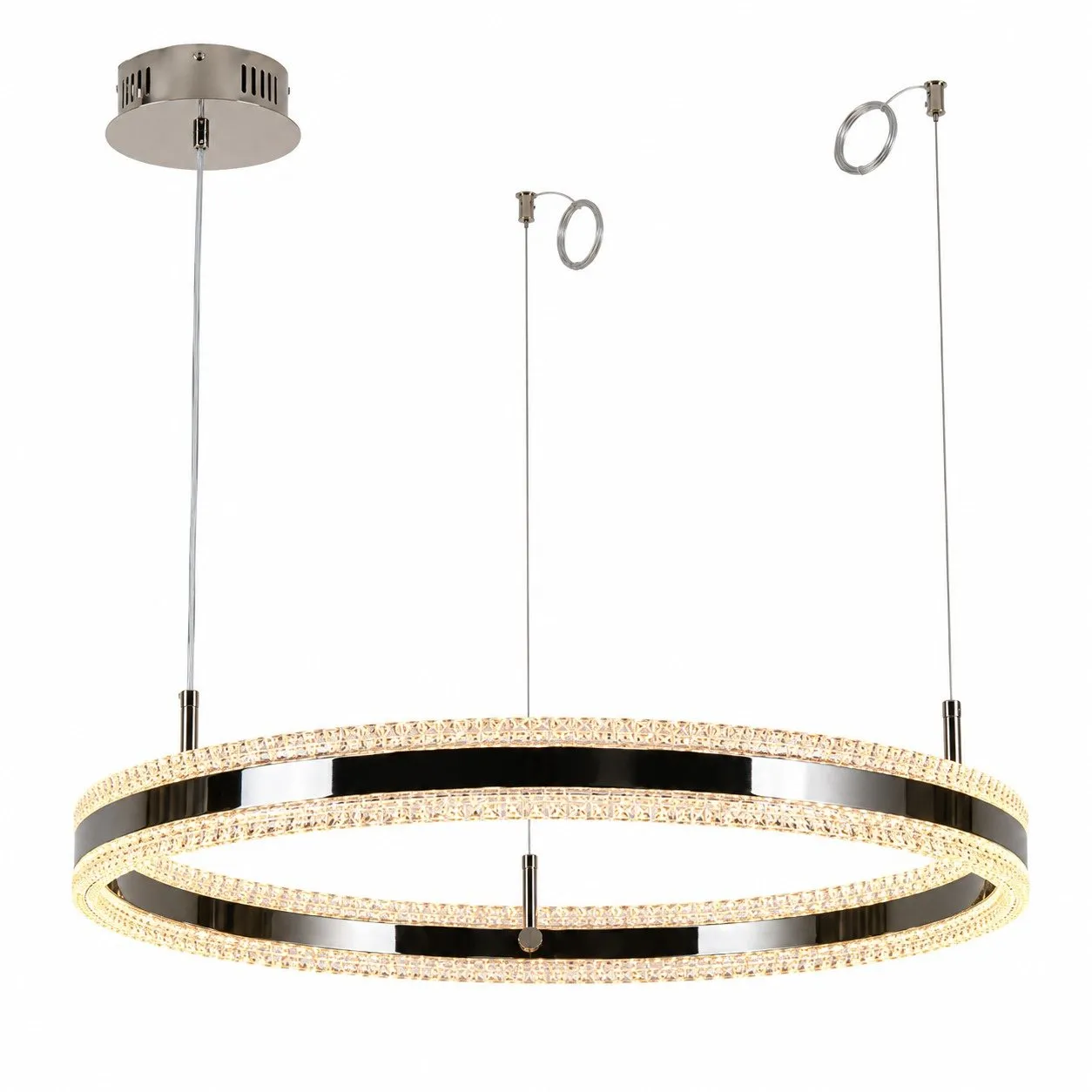 Lampa wisząca ARKADIA LED 80 cm - tytanowa z kryształowym pierścieniem - obrazek 6