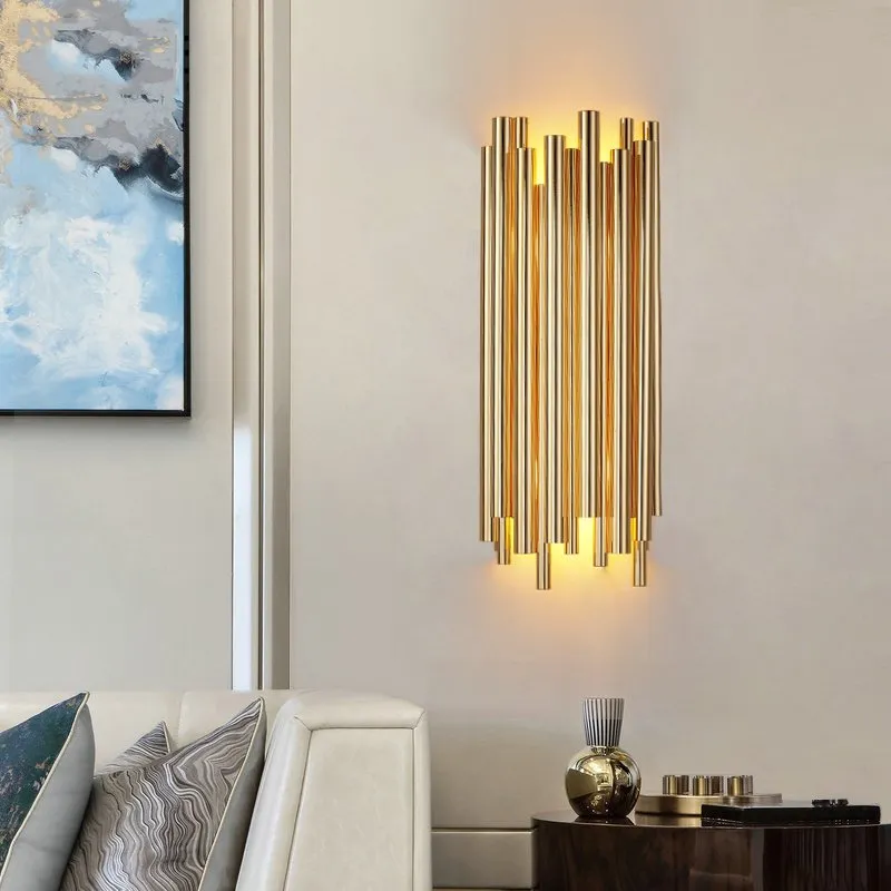 Lampa ścienna TUBO GOLD 50 cm- nowoczesny metalowy kinkiet do salonu - obrazek 5