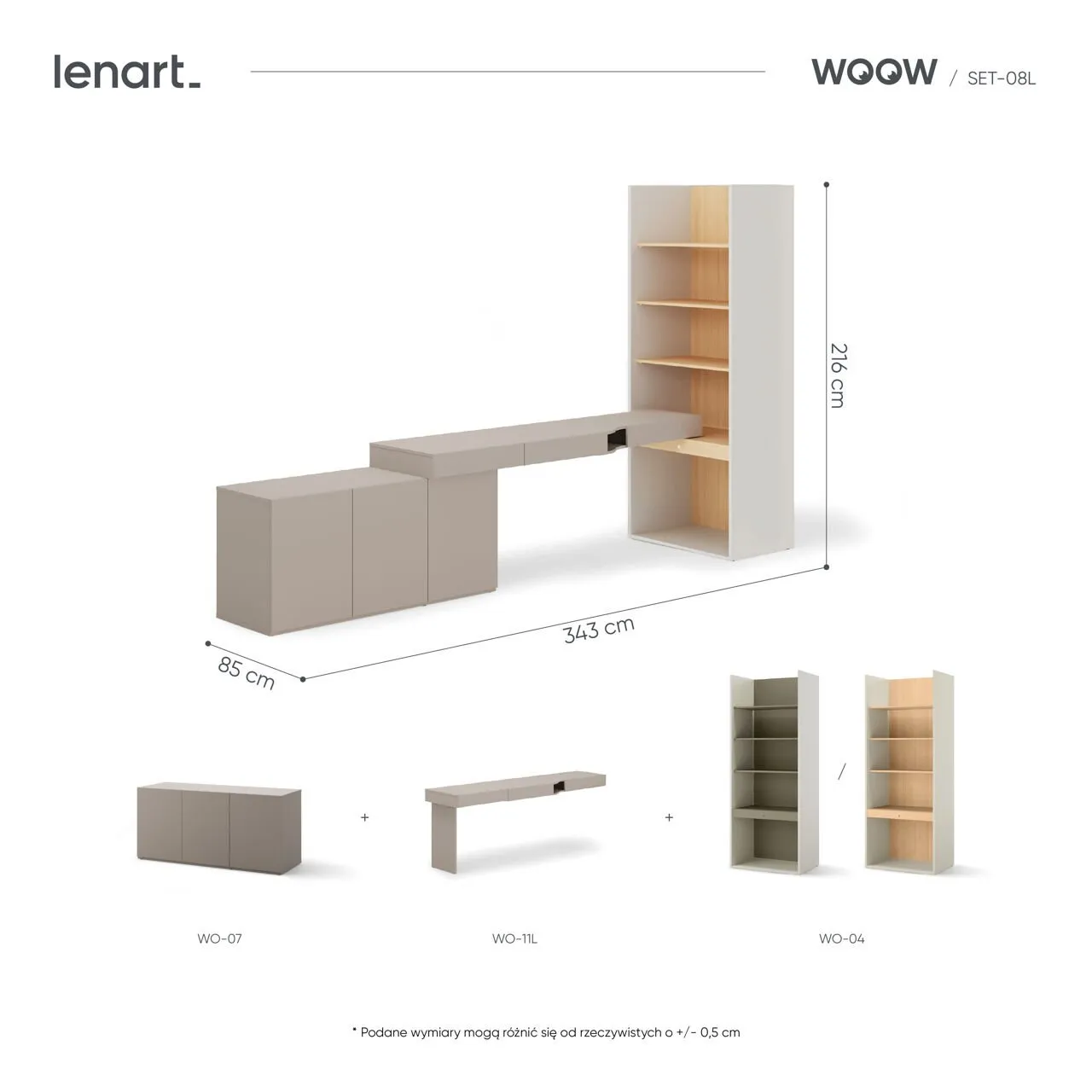 Meble młodzieżowe WOOW SET 08L szampański / dąb vincenza / clay grey - obrazek 3