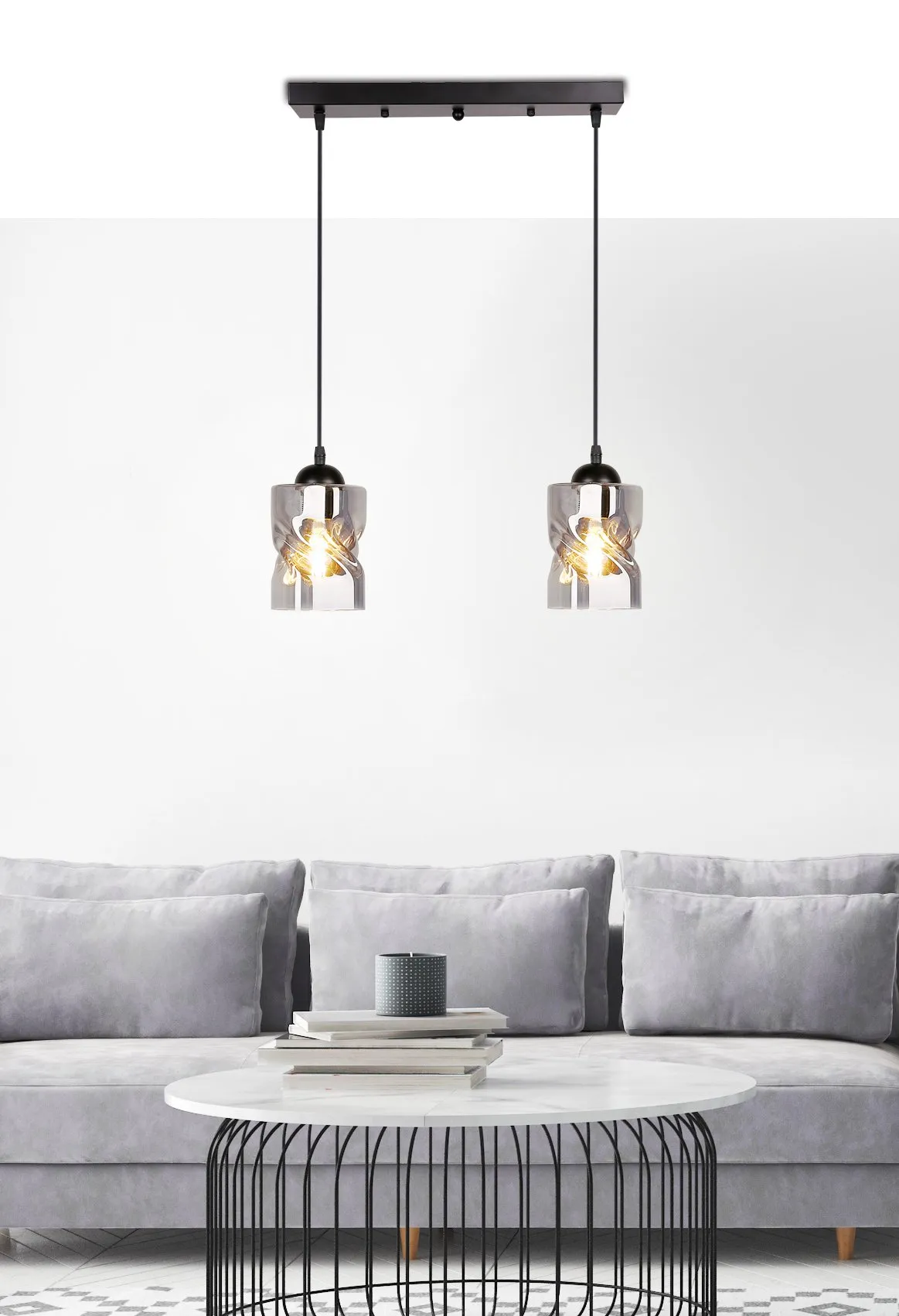 Felis lampa wisząca czarny 2x60w e27 klosz dymiony - obrazek 5