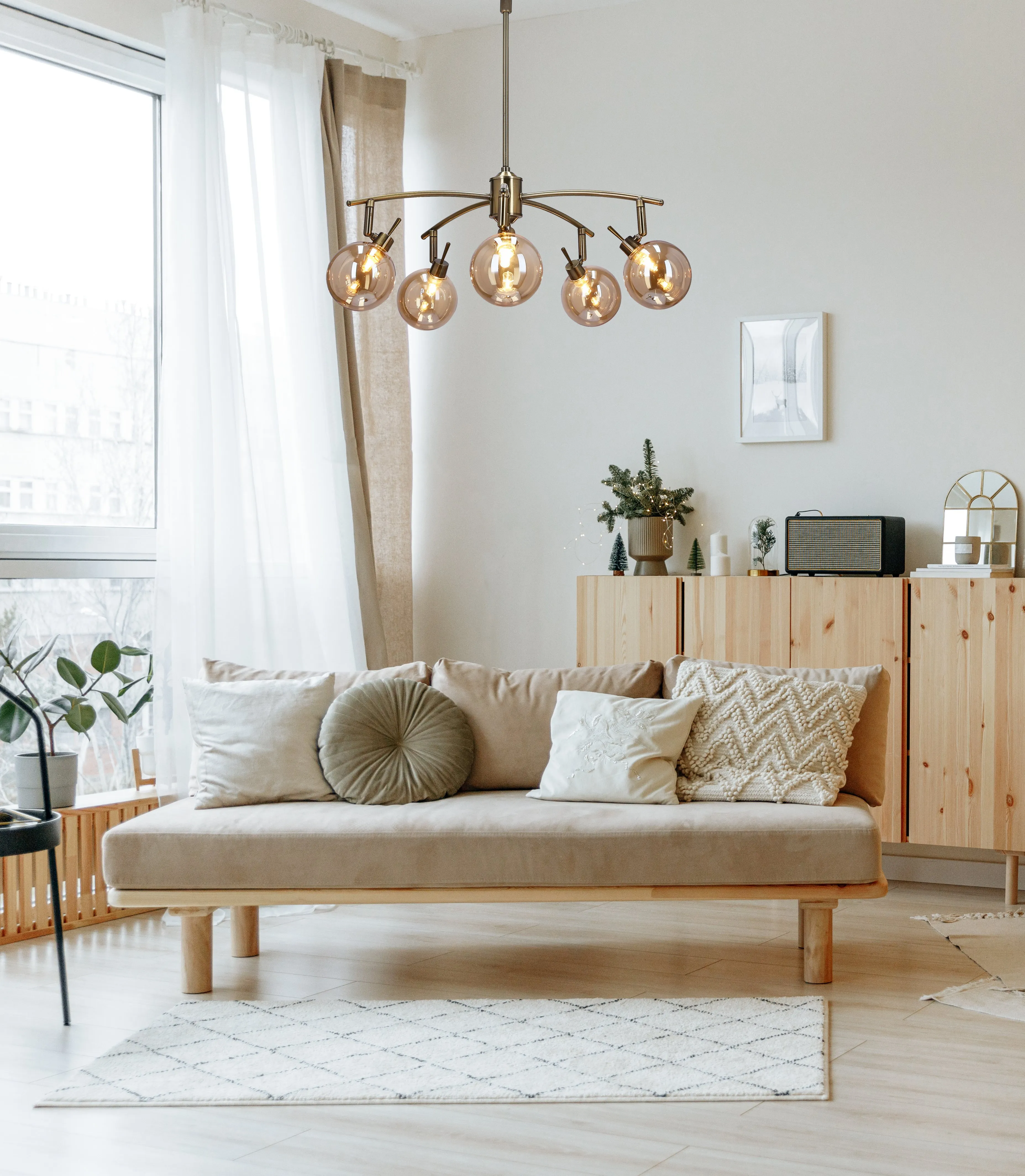 Lentini lampa wisząca patynowy 5x40w g9 klosz bursztynowy - obrazek 2
