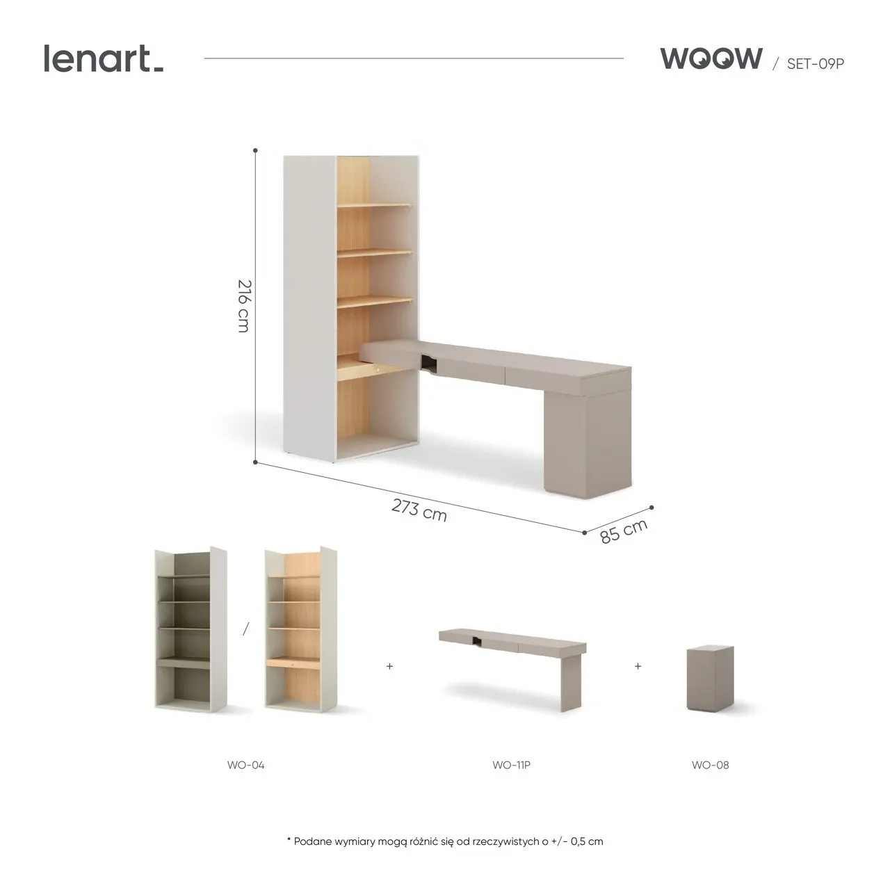 Meble młodzieżowe WOOW SET 09P szampański / dąb vincenza / clay grey - obrazek 3