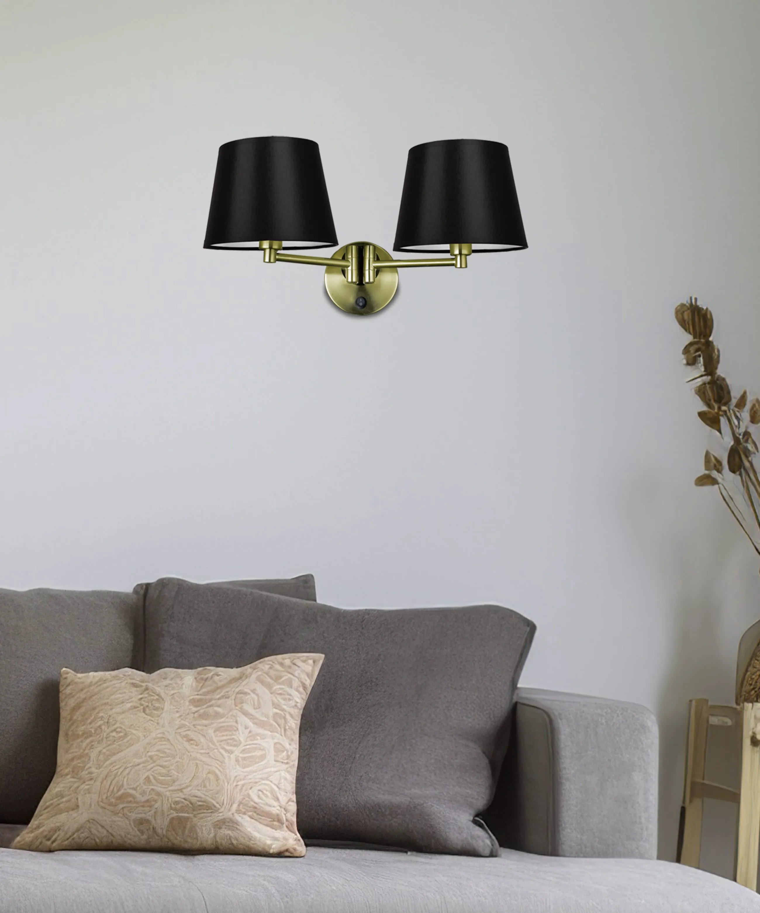 IBIS LAMPA KINKIET PATYNOWY 2X40W E14 ABAŻUR CZARNY - obrazek 2