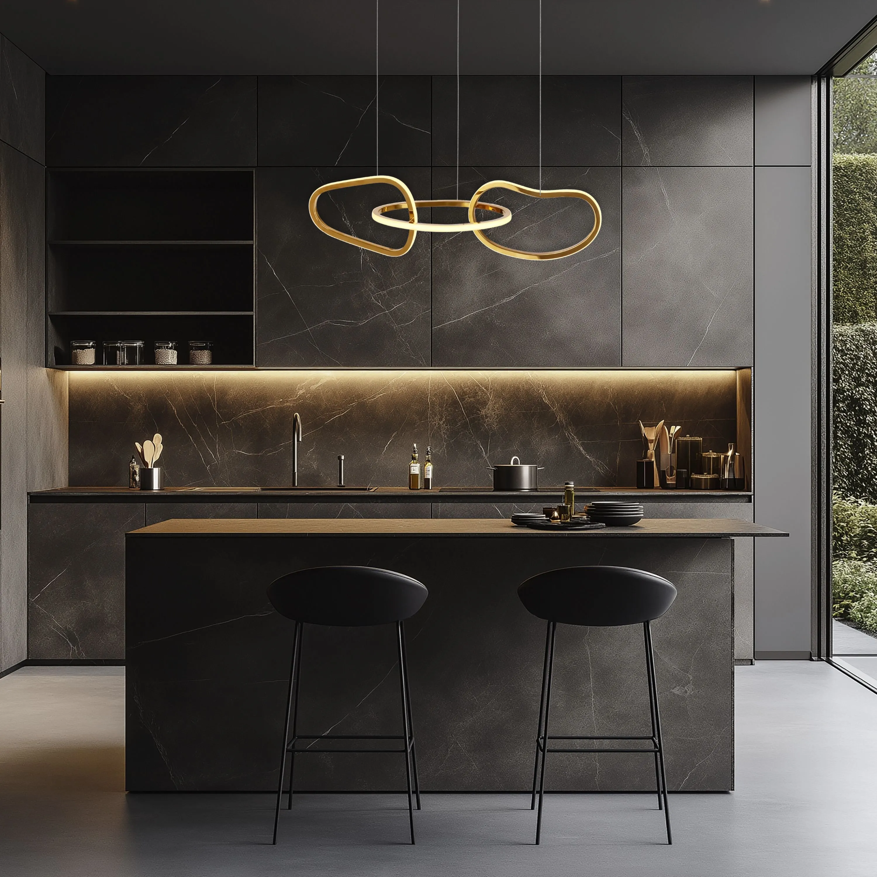 Lampa wisząca ANNELI elegancka – złota nieregularna forma 125 cm – designerska lampa salonu i jadalni LED 3000K - obrazek 5