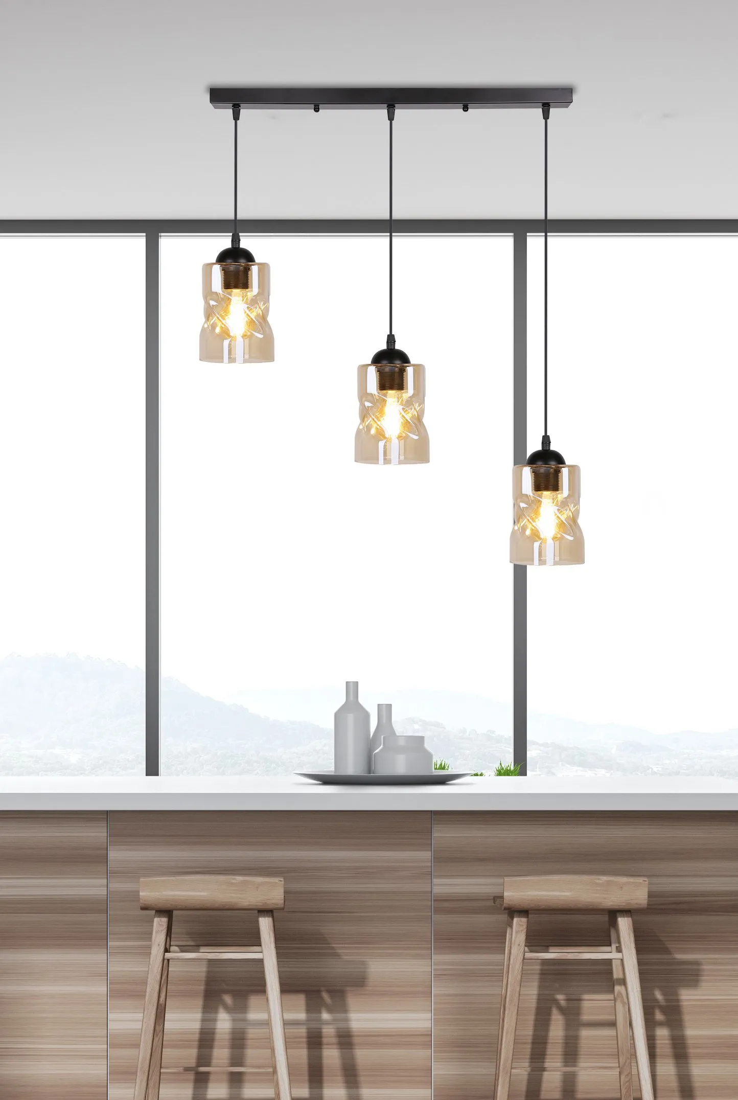 Felis lampa wisząca czarny 3x60w e27 klosz bursztynowy - obrazek 7