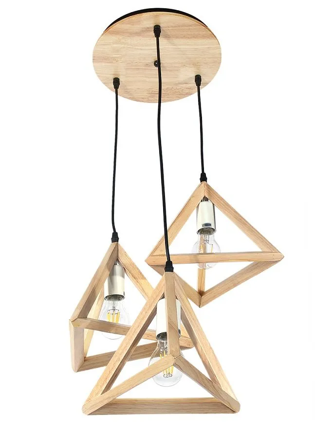 Lampa drewniana wisząca 3 x E27 Trójkąty PZE-903 - obrazek 4