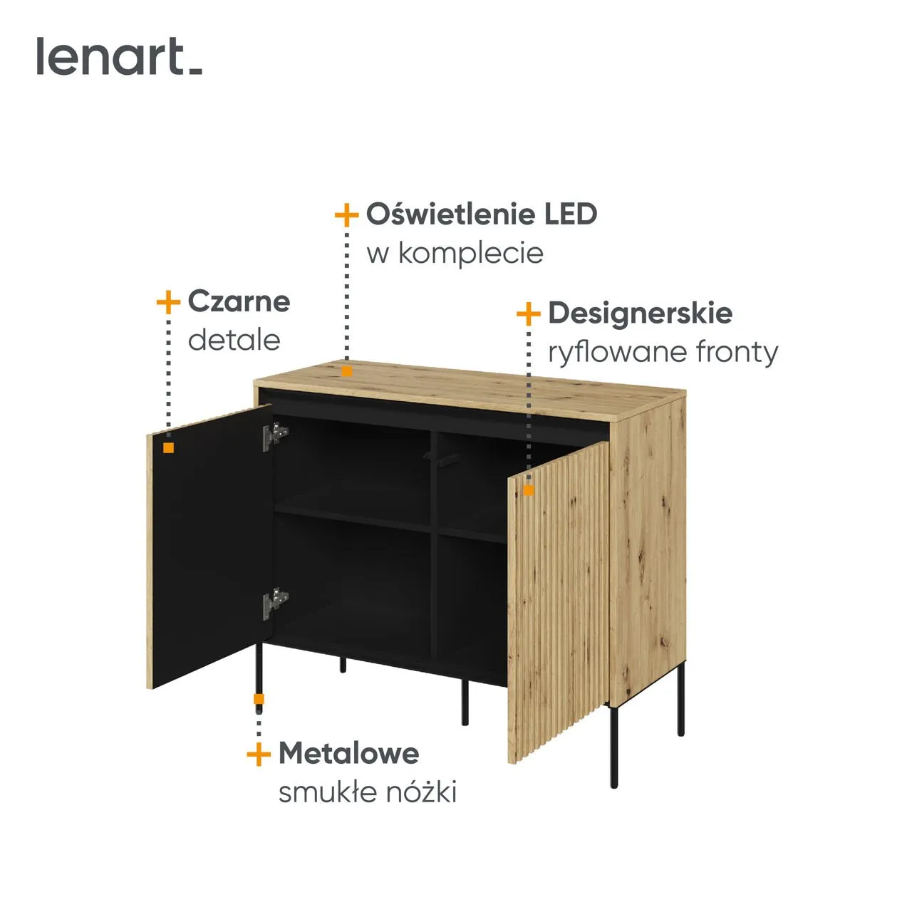 Komoda 2D z oświetleniem dąb artisan/czarny TREND TR02 - obrazek 5