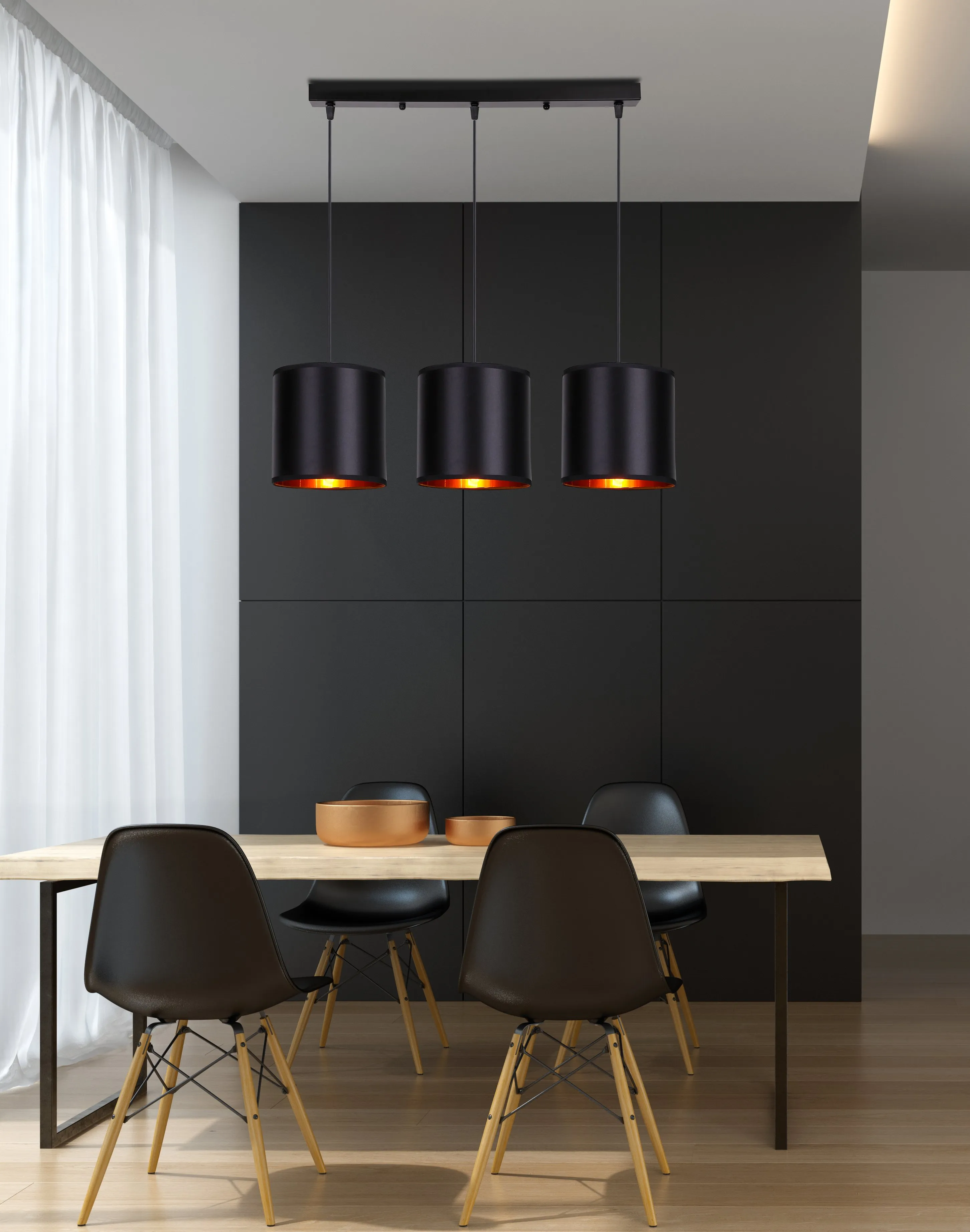 Candida lampa wisząca czarny 3x40w e27 abażur czarny - obrazek 2