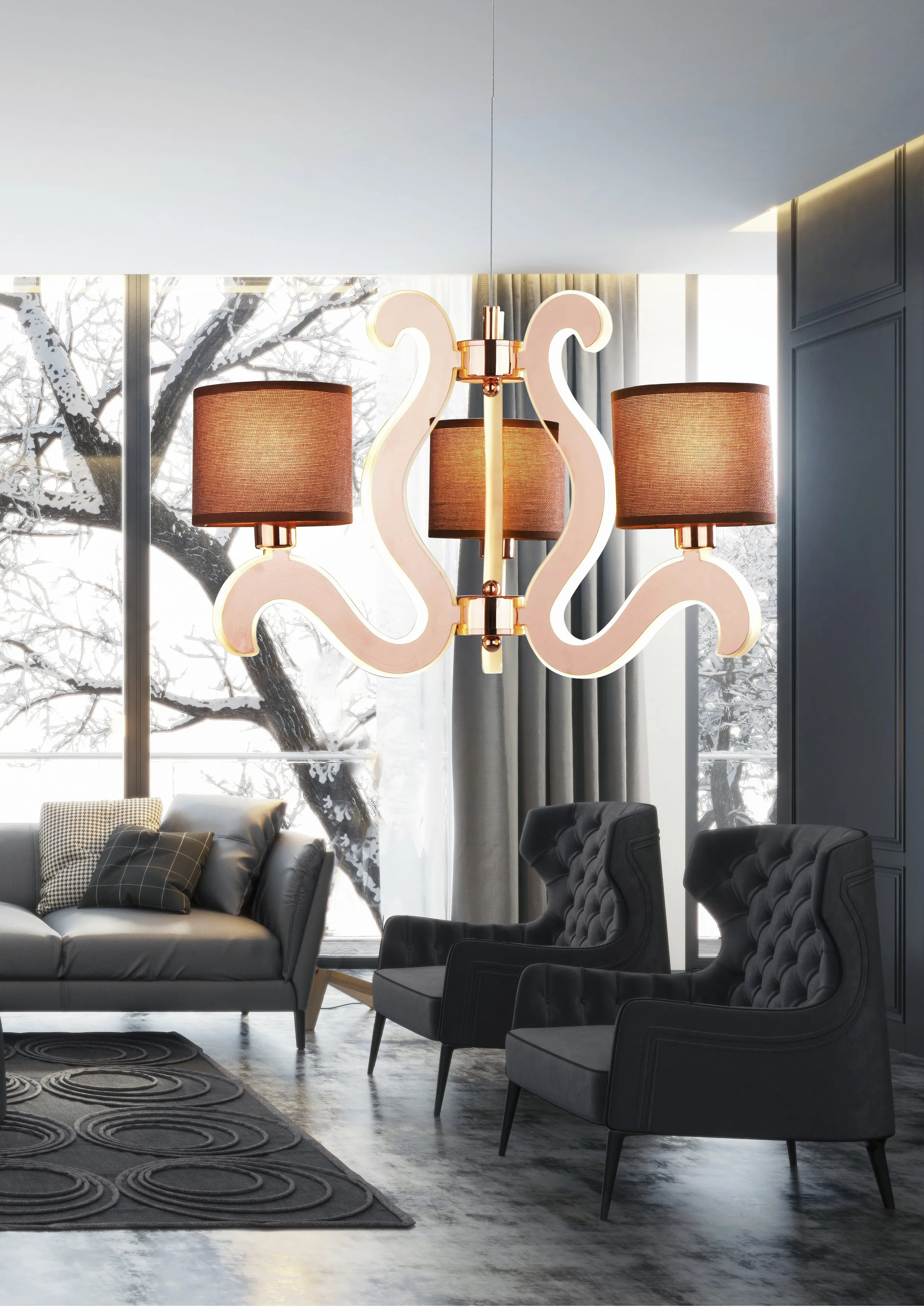 AMBROSIA 3 LAMPA WISZĄCA 3X40W E14 + 18,4W LED MIEDZIANY - obrazek 2