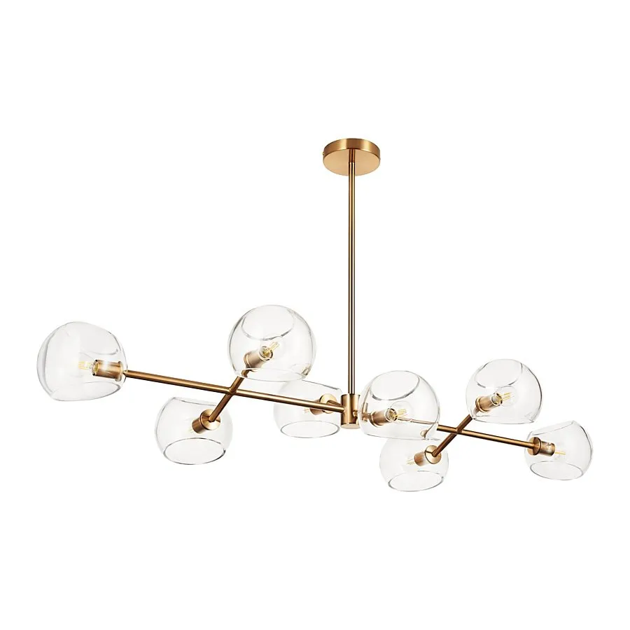Lampa wisząca COSMIC-8, 85 cm - złoty stelaż, transparentne klosze