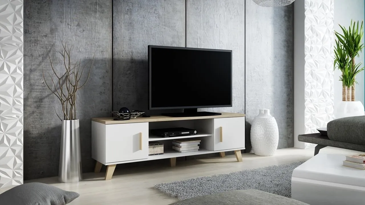 Komoda RTV LOTAR 160 biel brylantowa / dąb sonoma - obrazek 2