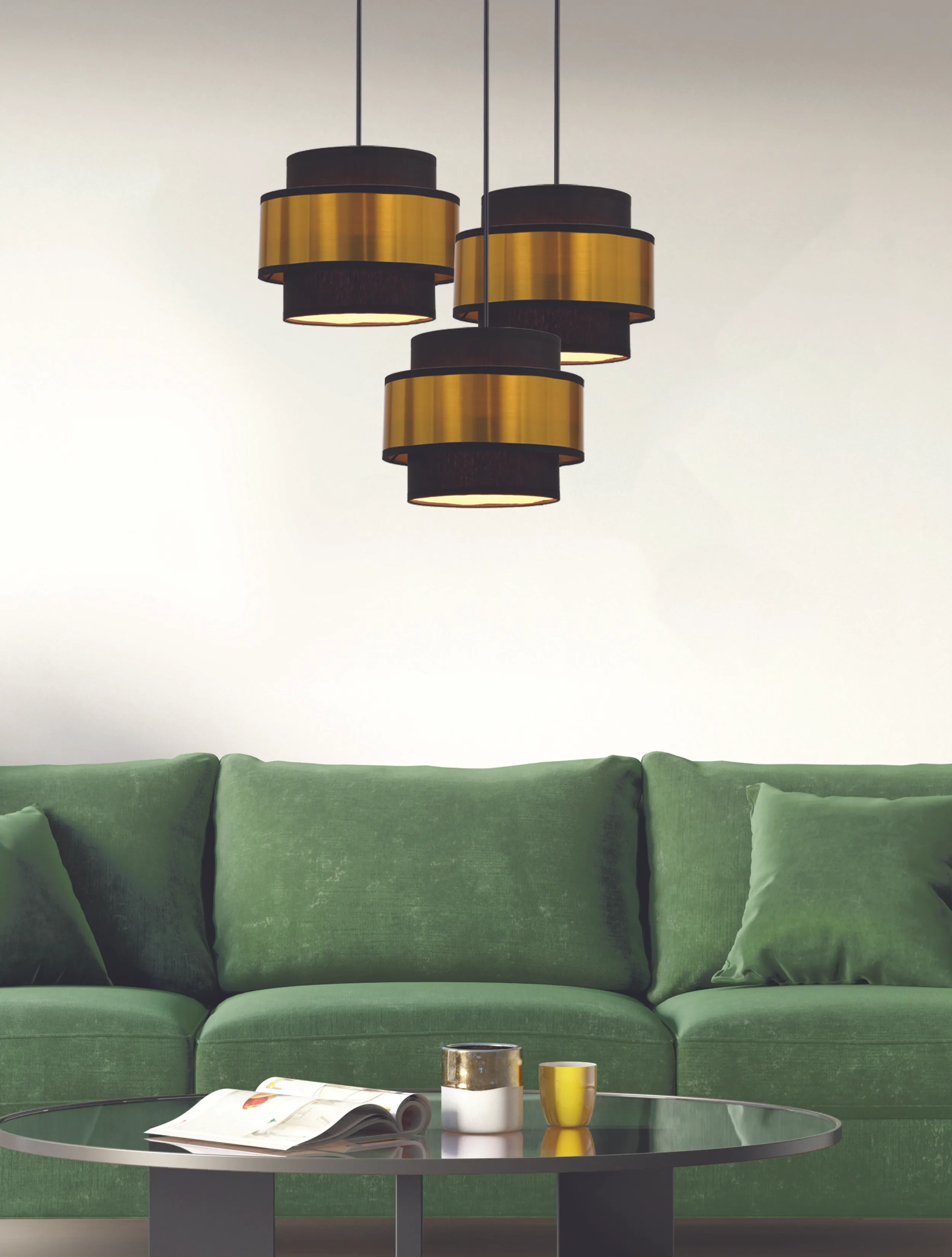 Prestige lampa wisząca czarny talerz 3x40w e27 abażur czarny+złoty - obrazek 2