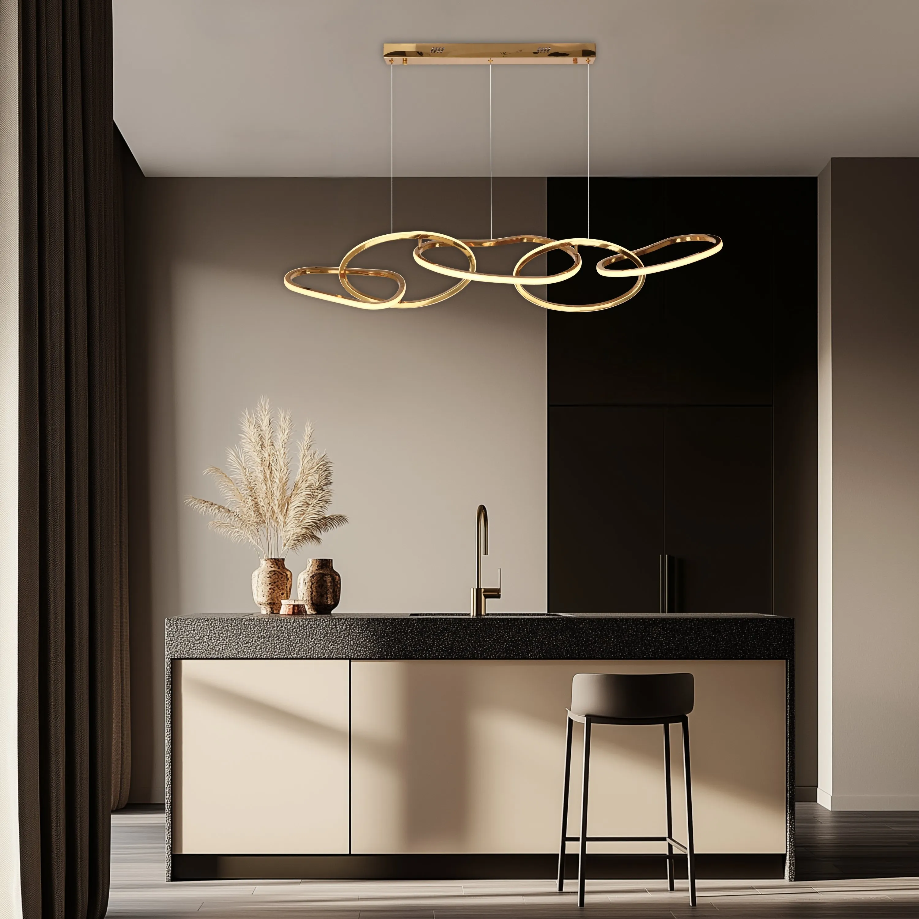 Lampa wisząca ANNELI elegancka  – złota nieregularna forma 80 cm – designerska lampa salonu i jadalni LED 3000K - obrazek 3