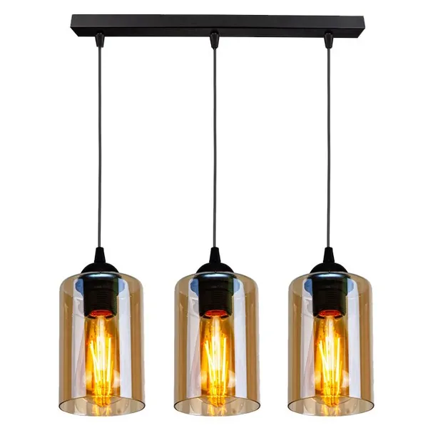 Bistro lampa wisząca czarny 3x40w e27 klosz brązowy