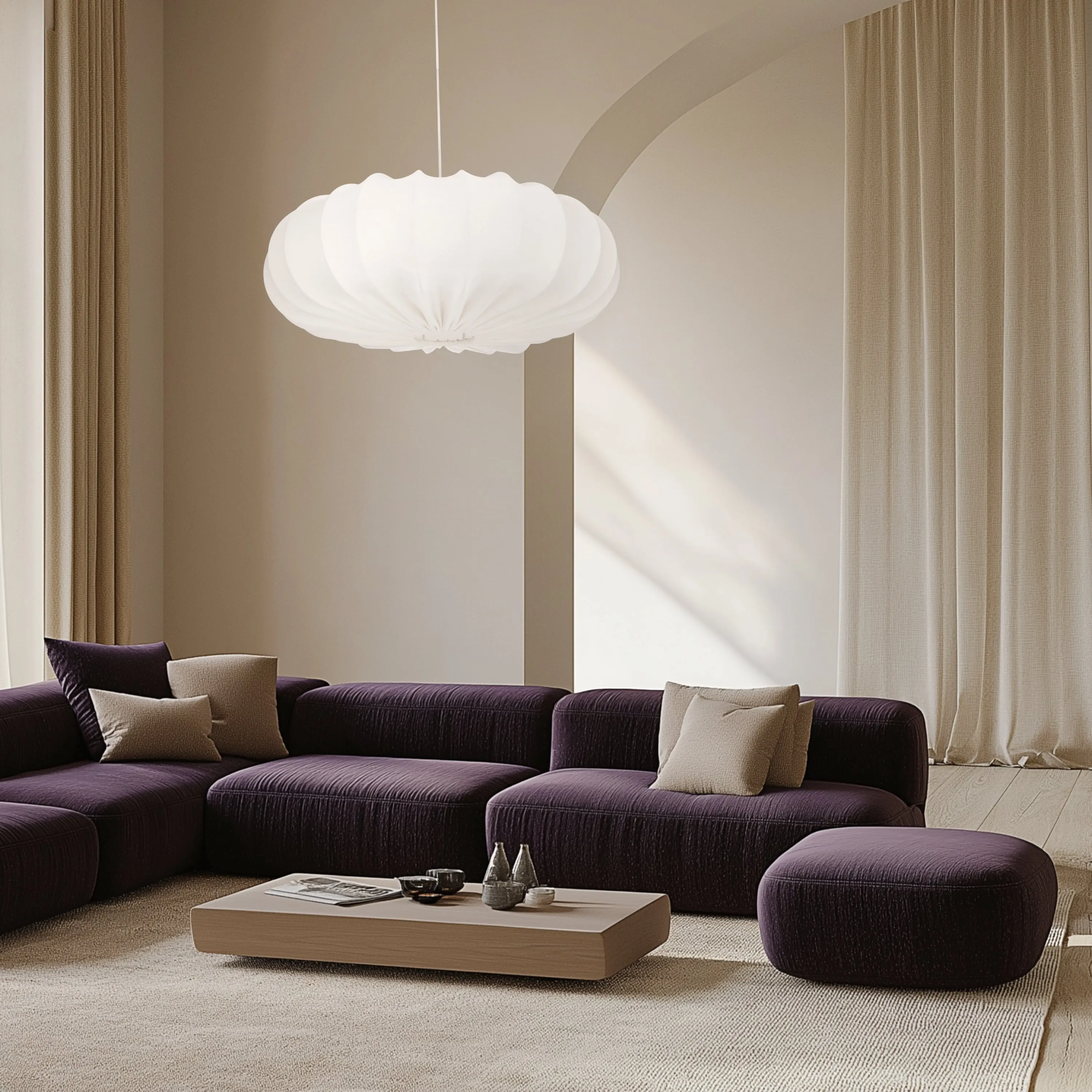 Lampa wisząca CAFEE skandynawska - z abażurem kremowym latte 66cm - nowoczesne oświetlenie sufitowe do salonu i jadalni E27 - obrazek 5