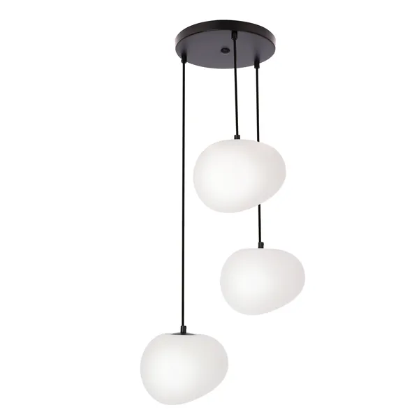 Lampa wisząca STONES w stylu Japandi - okrągła podstawa z kloszami 20 cm w kształcie kamienia - nowoczesne oświetlenie salonu 3x E27
