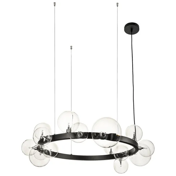 Lampa wisząca Orion 85 cm, 15 szklanych kul, czarna