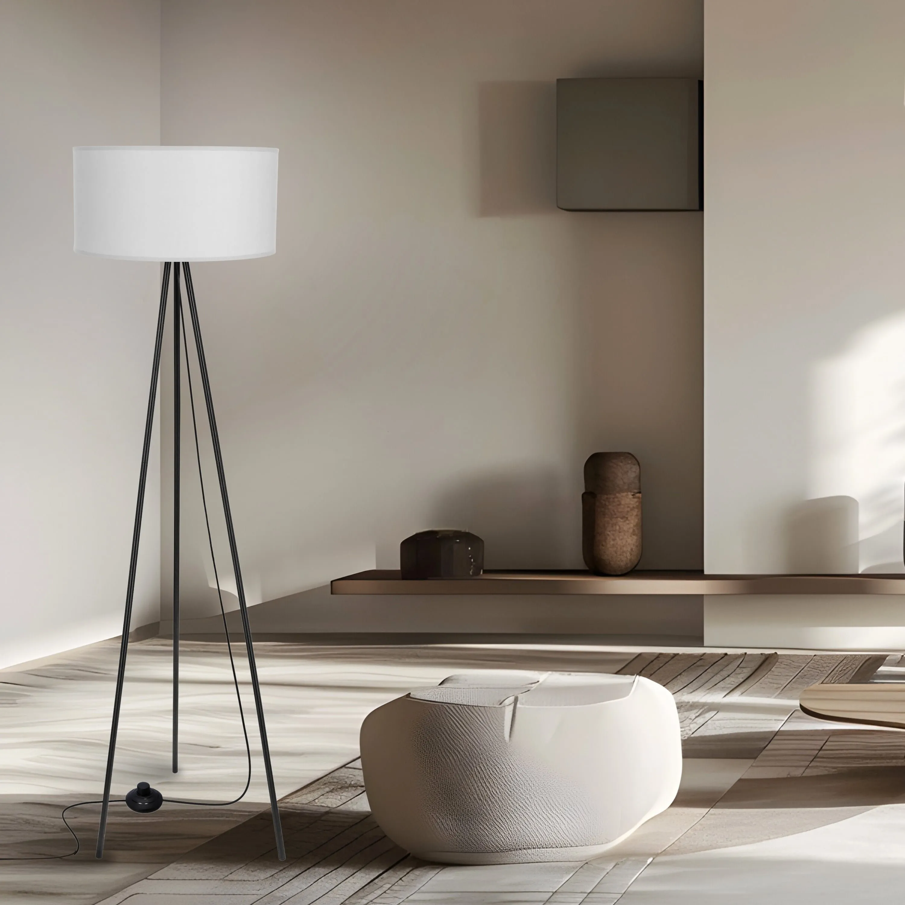 SHANTI lampa pod³ogowa czarny 1x40W E27 aba¿ur szary - obrazek 2