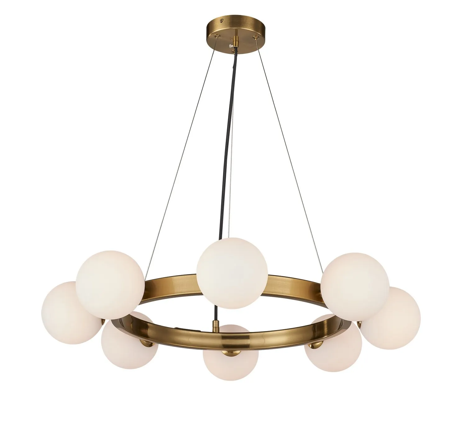 Lampa wisząca Molecula 60cm – żyrandol, złoto szczotkowane, klosze mleczne - obrazek 7