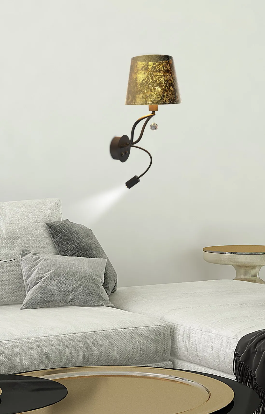 SARIA LAMPA KINKIET 1X6W E14 LED+8W LED CZARNO ZŁOTY APETI - obrazek 2