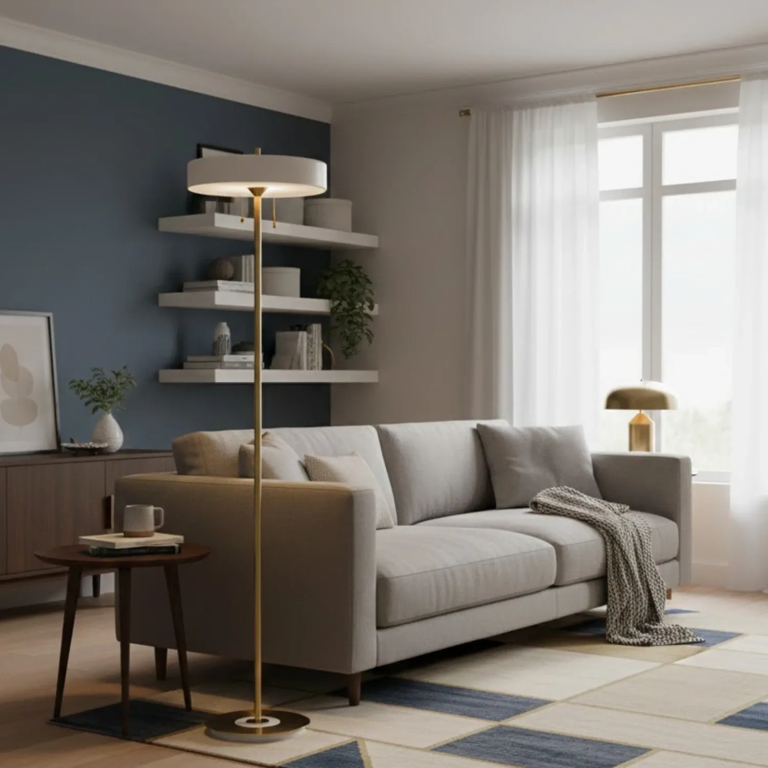 Lampa podłogowa ARTDECO 150 cm - biało - złota nowoczesna - obrazek 2