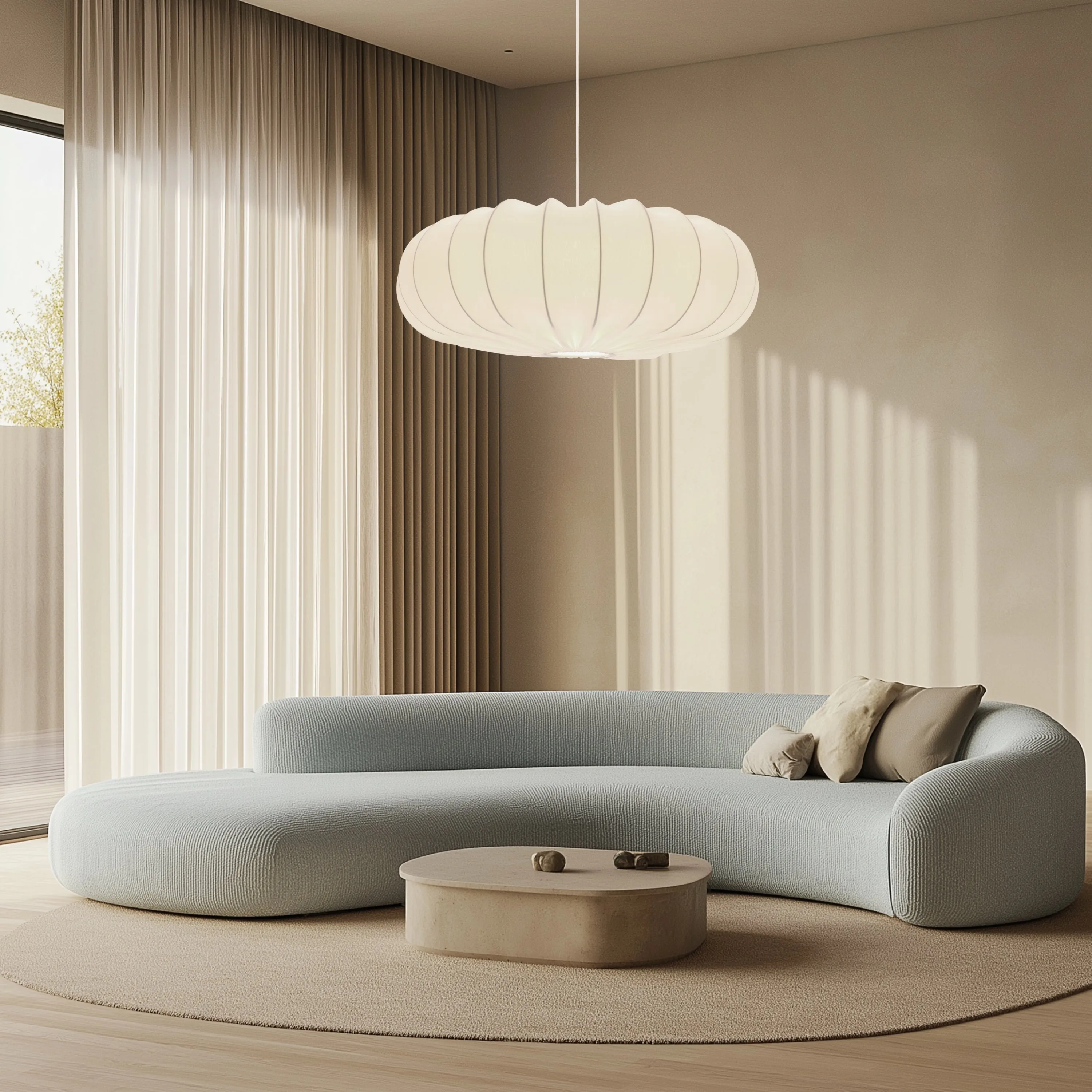 Lampa wisząca CAFEE skandynawska - z abażurem kremowym latte 66cm - nowoczesne oświetlenie sufitowe do salonu i jadalni E27 - obrazek 4