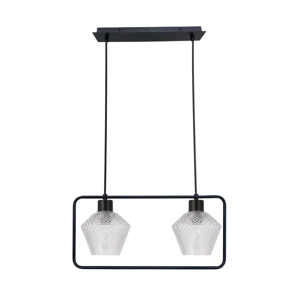 NIKO LAMPA WISZĄCA CZARNY 2X40W E27 KLOSZ BEZBARWNY KARBOWANY