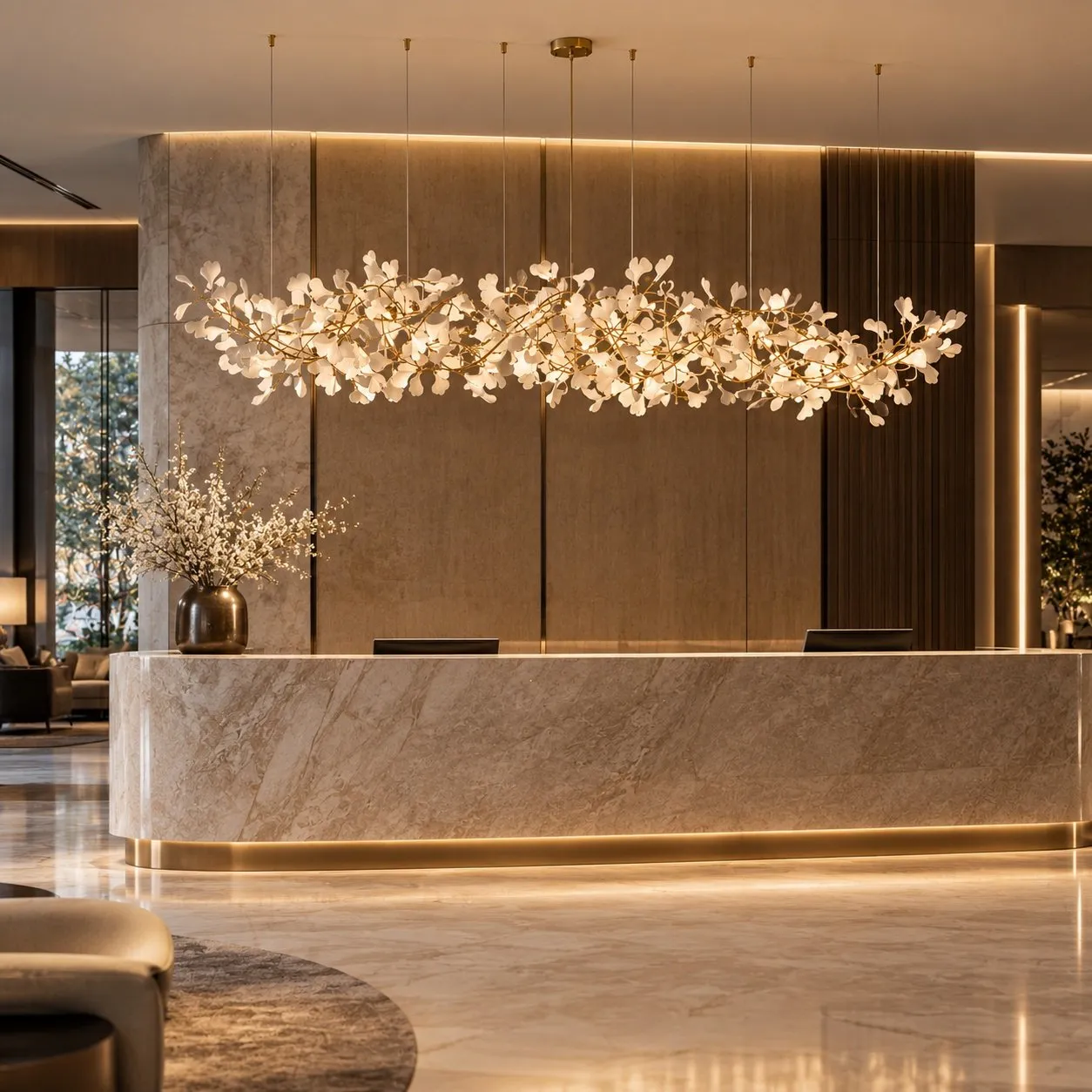 Lampa wisząca BOTANIKA GOLD XL 265 cm - złota i biała porcelana, G9 - obrazek 4