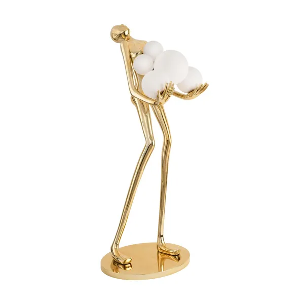 Lampa podłogowa WOMAN 180 cm –  złota figura kobiety z białymi kloszami