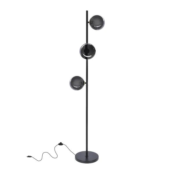Kama lampa podłogowa czarny+złoty 3x28W G9 klosz grafitowy