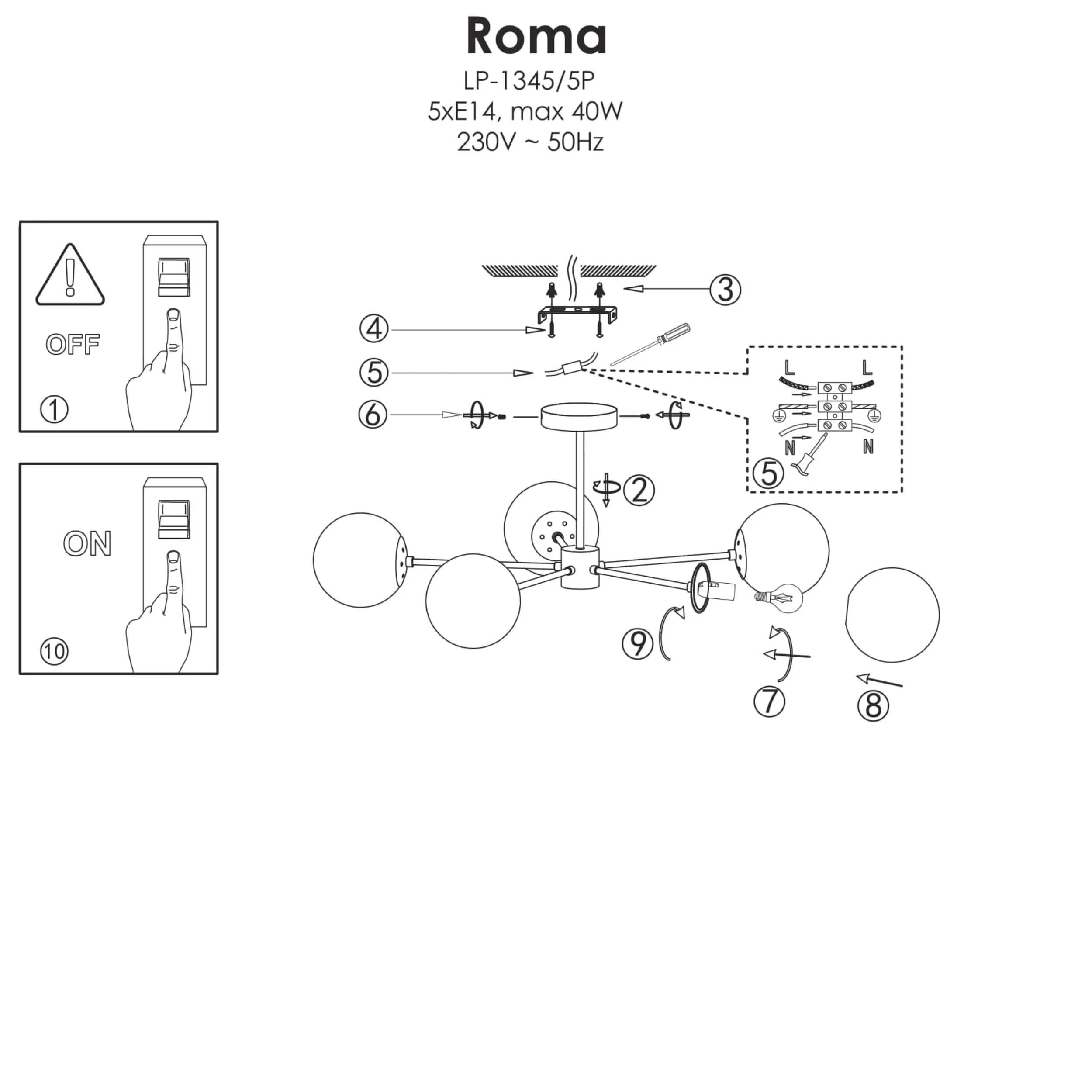 Lampa wisząca Roma 5 złota 5xE14 - obrazek 4