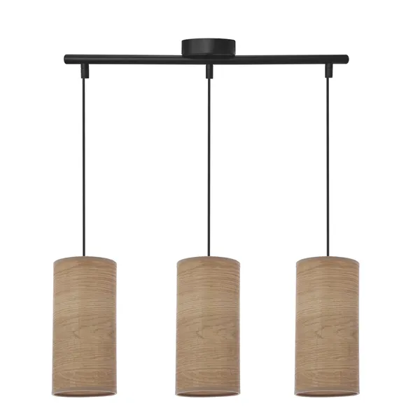 Ballo lampa wisząca czarny 3x60 e27 abażur orzechowy