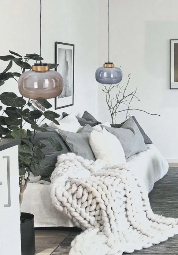 Lampa wisząca BOOM 35 cm - LED, klosz bursztynowy, wykonczenie złote - obrazek 2