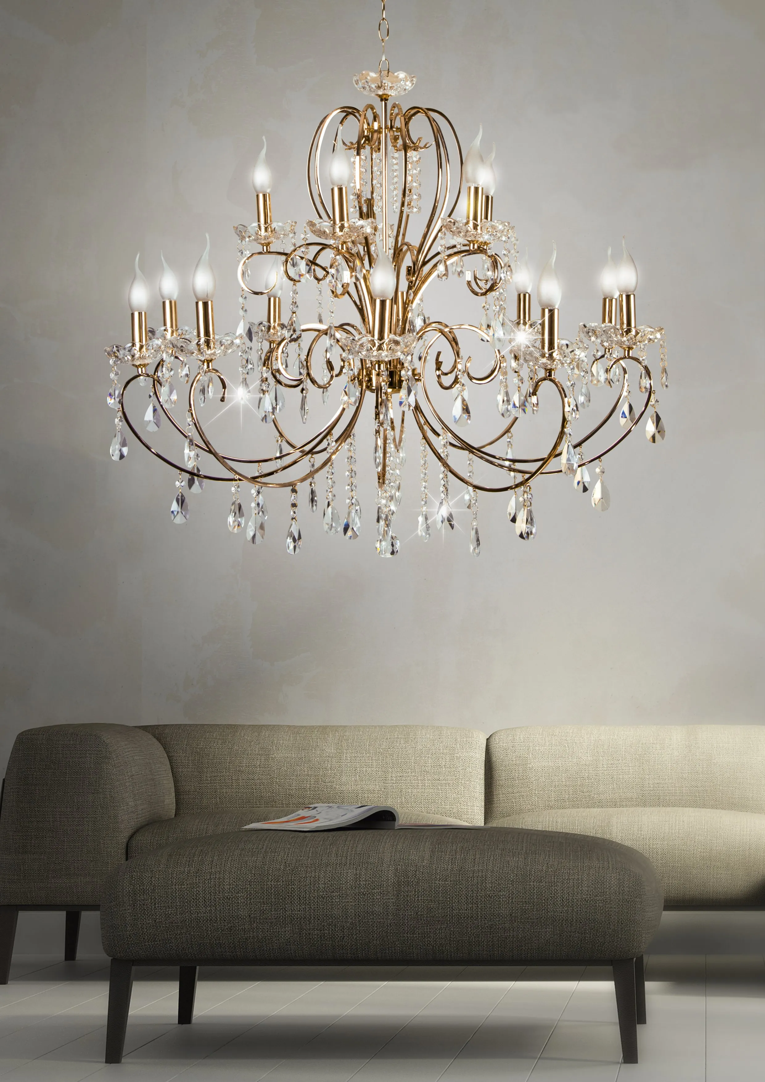 AURORA LAMPA WISZĄCA 10+5*40W E14 ZŁOTO - obrazek 2