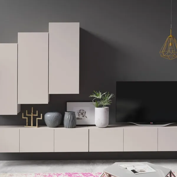 Meblościanka wisząca CALABRIA 14 kaszmir z 2 szafkami RTV 150 cm
